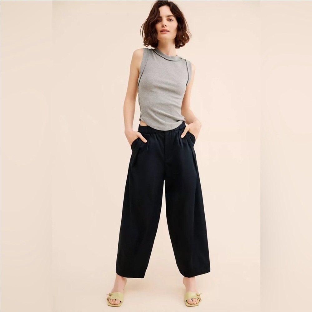 Anthropologie Maeve Curve Poplin Barrel Leg Pants Black Size XS Petite